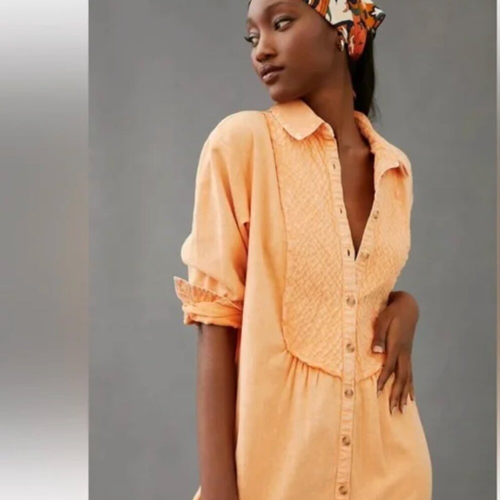 Pilcro Shirt Dress Women’s Medium tangerine  Button-up Long Sleeve 100% Cotton